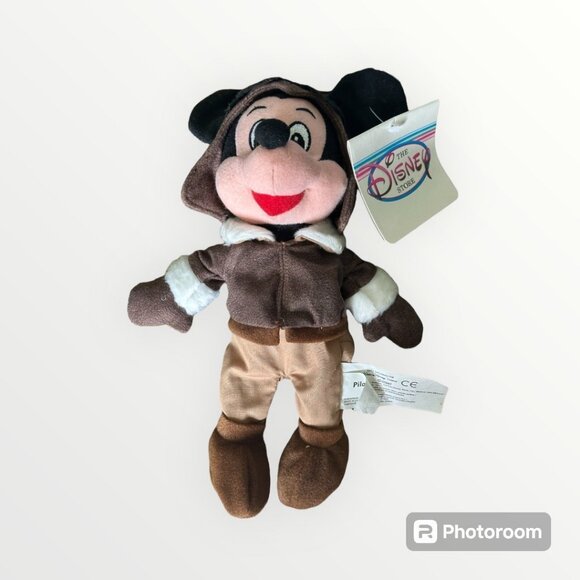 Disney Store Pilot Mickey Mouse Bean Bag Plush Toy  8" - Picture 1 of 9